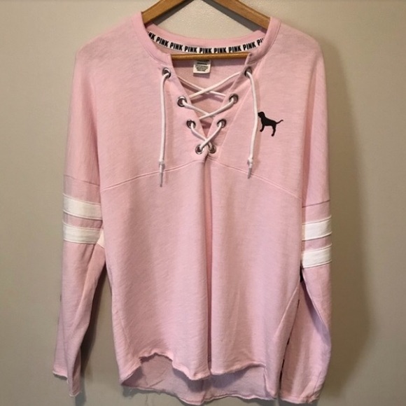 HTF RARE VSPINK VARSITY LACEUP CREW - Picture 6 of 8